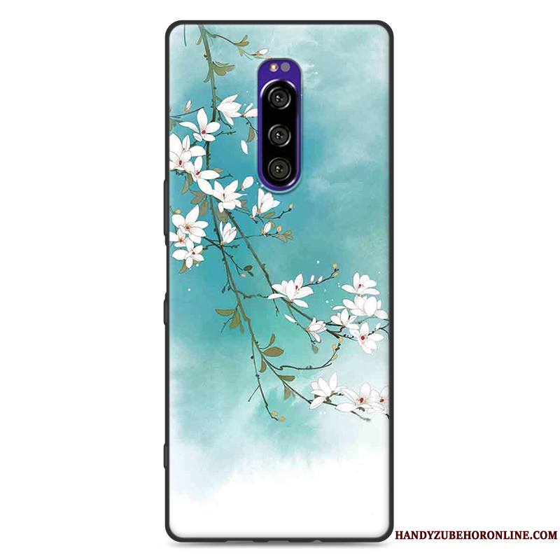 Sony Xperia 1 Créatif Silicone Rose Style Chinois Délavé En Daim Fluide Doux Coque