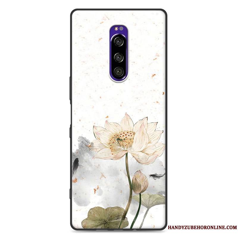 Sony Xperia 1 Créatif Silicone Rose Style Chinois Délavé En Daim Fluide Doux Coque