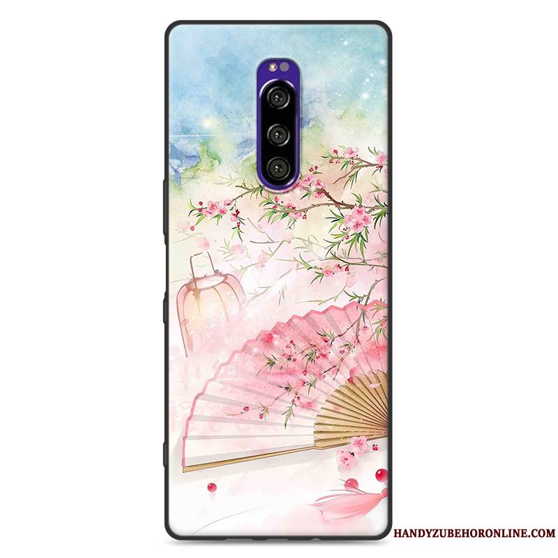 Sony Xperia 1 Créatif Silicone Rose Style Chinois Délavé En Daim Fluide Doux Coque