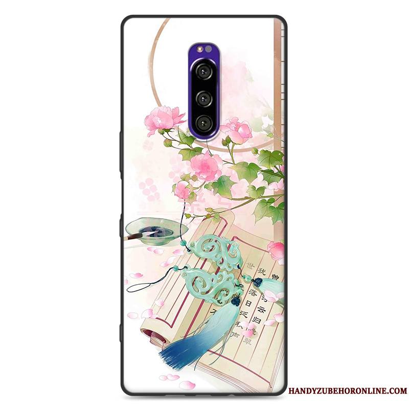 Sony Xperia 1 Créatif Silicone Rose Style Chinois Délavé En Daim Fluide Doux Coque