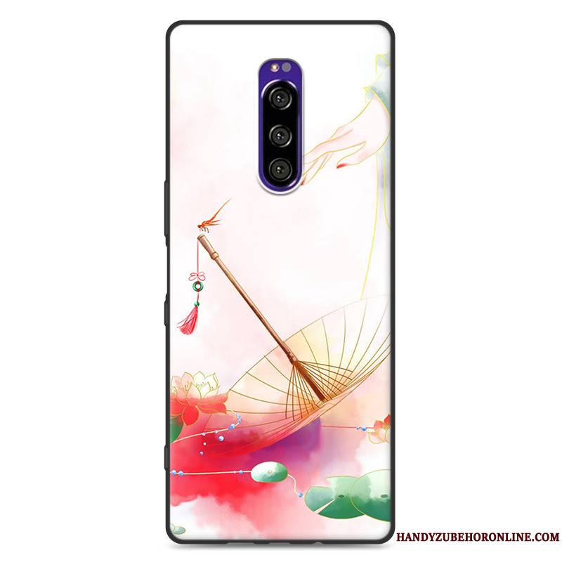 Sony Xperia 1 Créatif Silicone Rose Style Chinois Délavé En Daim Fluide Doux Coque