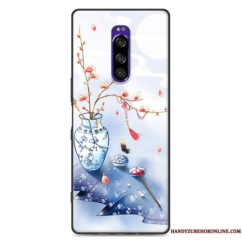 Sony Xperia 1 Créatif Silicone Rose Style Chinois Délavé En Daim Fluide Doux Coque