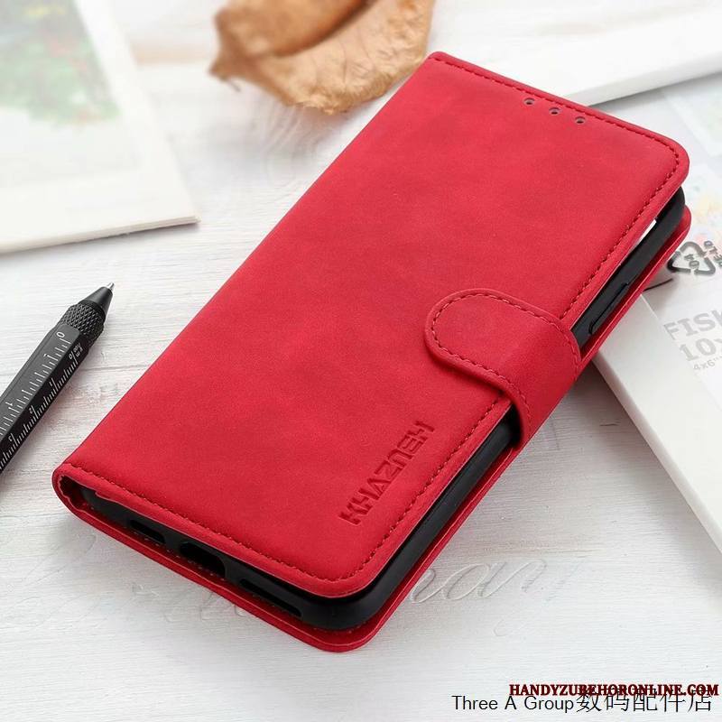 Sony Xperia 1 Ii Carte Coque De Téléphone Incassable Rouge Vintage Étui En Cuir Délavé En Daim