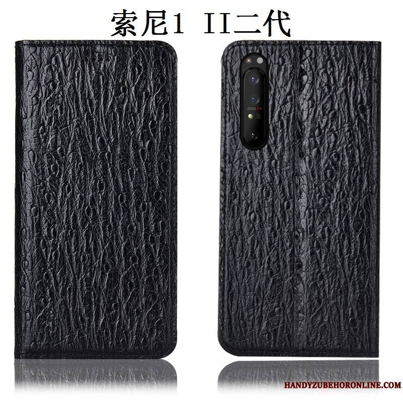 Sony Xperia 1 Ii Cuir Véritable Étui Coque De Téléphone Protection Housse Incassable Noir