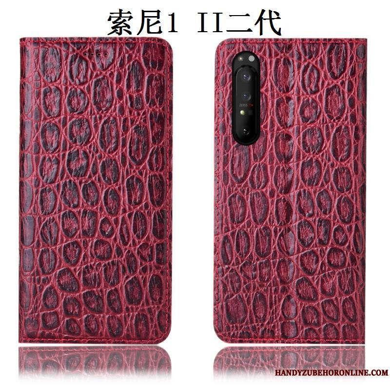 Sony Xperia 1 Ii Housse Cuir Véritable Coque De Téléphone Modèle Fleurie Étui Incassable Noir