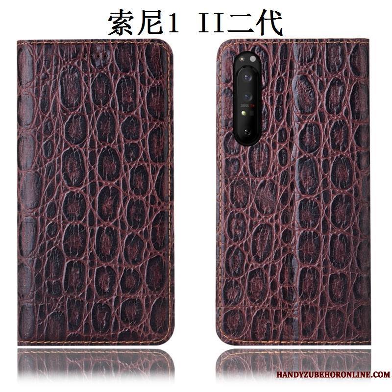 Sony Xperia 1 Ii Housse Cuir Véritable Coque De Téléphone Modèle Fleurie Étui Incassable Noir