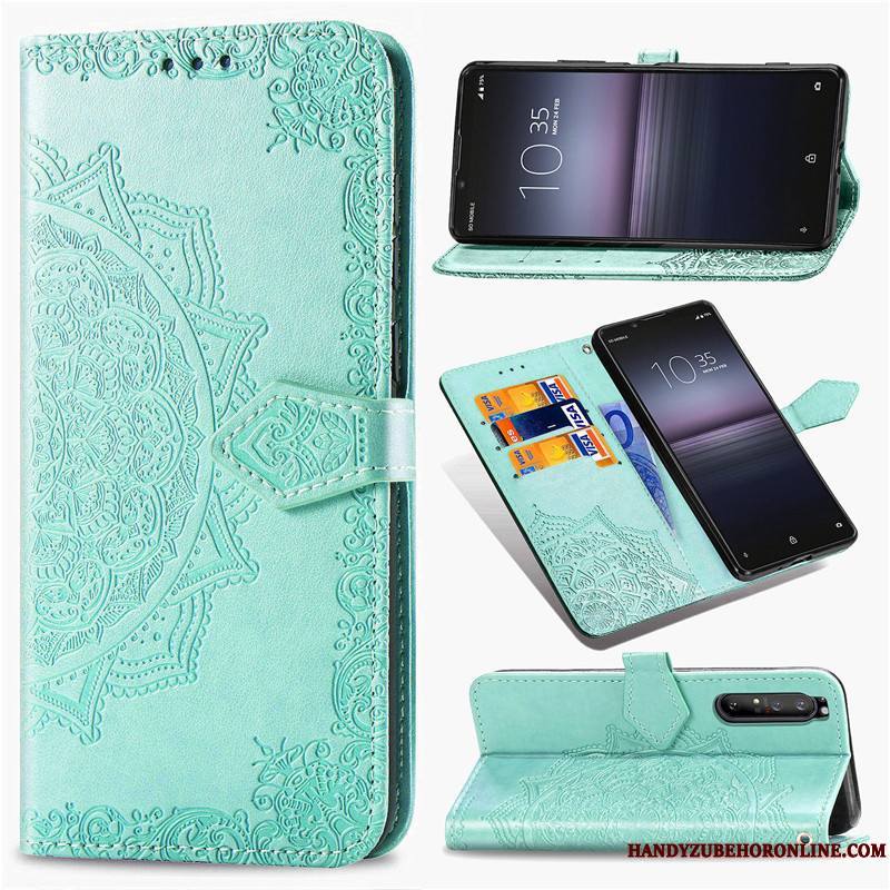 Sony Xperia 1 Ii Protection Coque De Téléphone Vert Étui Couleur Unie Étui En Cuir Similicuir