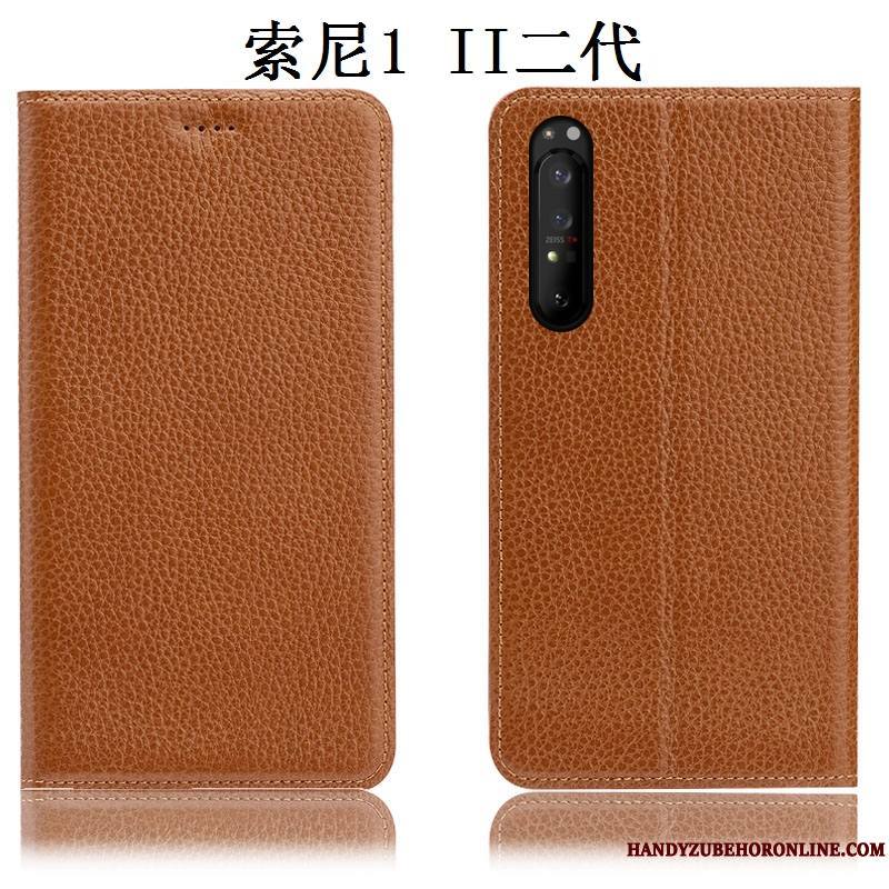 Sony Xperia 1 Ii Étui Protection Cuir Véritable Incassable Coque De Téléphone Rouge Litchi