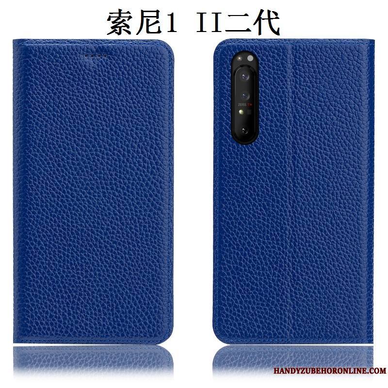 Sony Xperia 1 Ii Étui Protection Cuir Véritable Incassable Coque De Téléphone Rouge Litchi