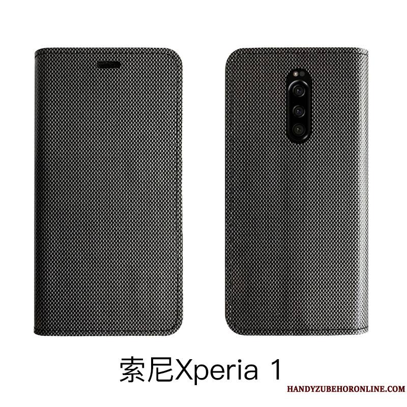 Sony Xperia 1 Luxe Housse Coque De Téléphone Gris Cuir Véritable Tout Compris Étui En Cuir