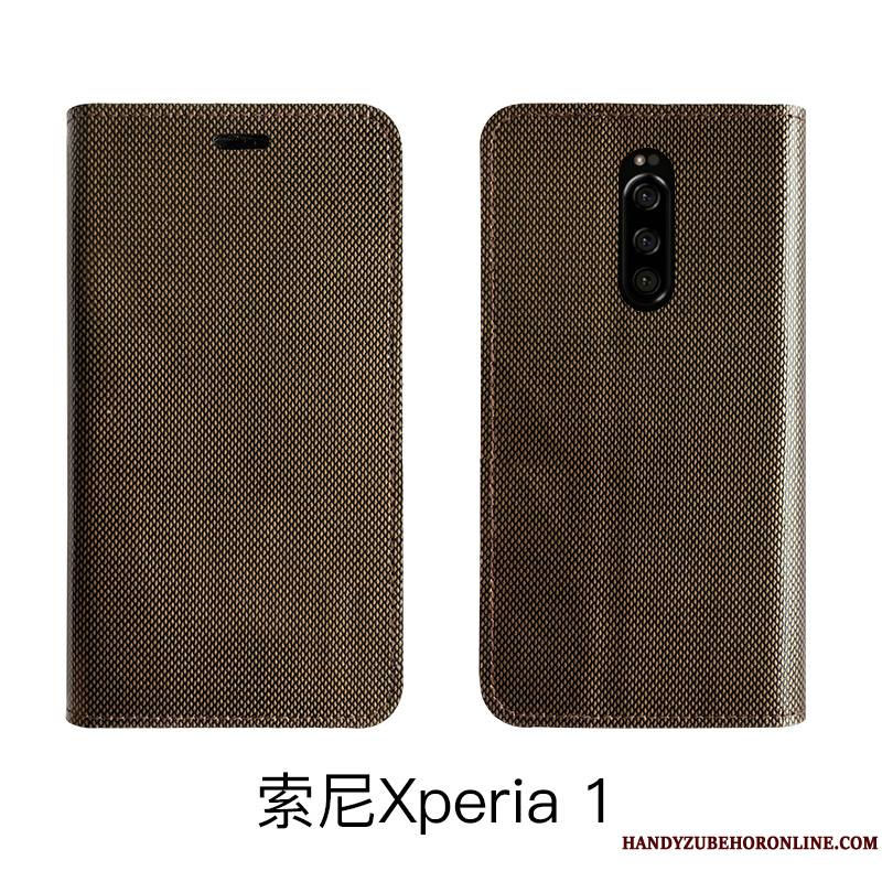 Sony Xperia 1 Luxe Housse Coque De Téléphone Gris Cuir Véritable Tout Compris Étui En Cuir