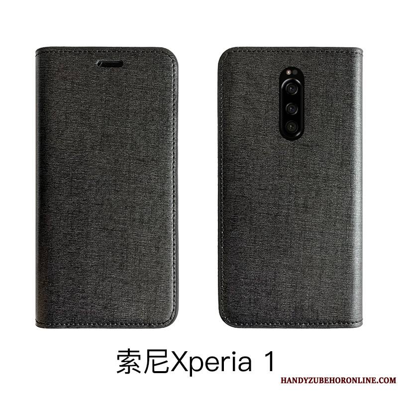 Sony Xperia 1 Luxe Housse Coque De Téléphone Gris Cuir Véritable Tout Compris Étui En Cuir