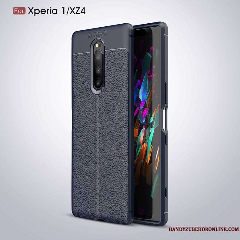 Sony Xperia 1 Nouveau Coque Tendance Bleu Tout Compris Silicone Litchi