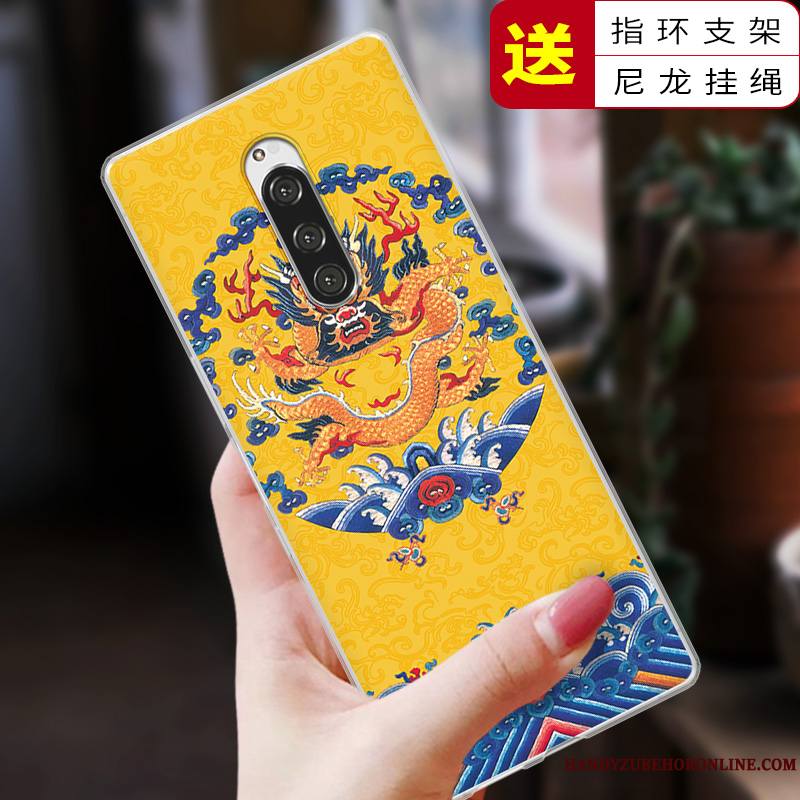 Sony Xperia 1 Style Chinois Protection Incassable Bleu Vintage Coque De Téléphone Silicone