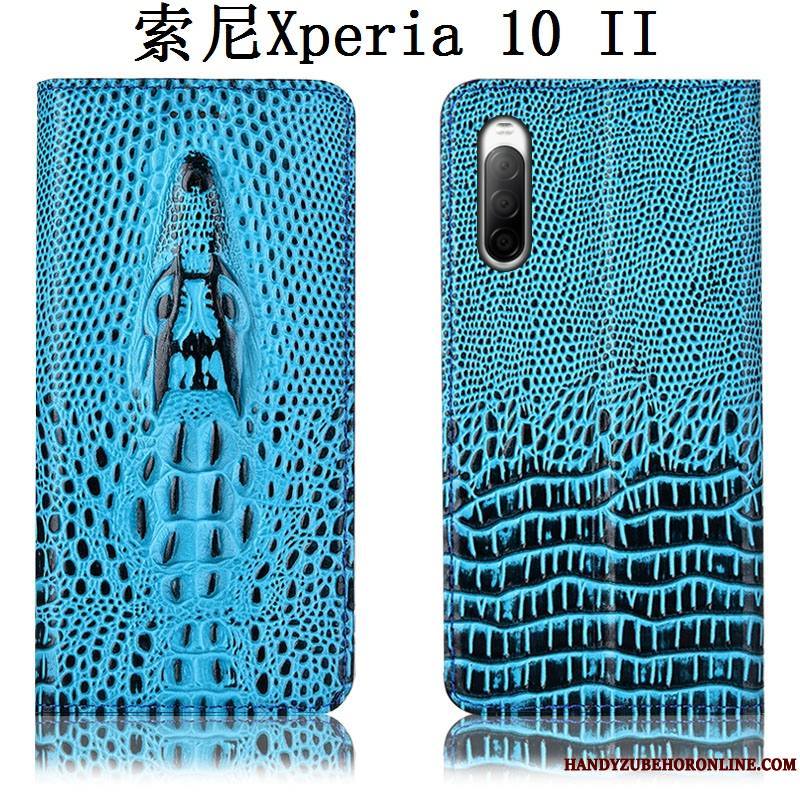 Sony Xperia 10 Ii Crocodile Étui En Cuir Incassable Protection Noir Housse Coque De Téléphone