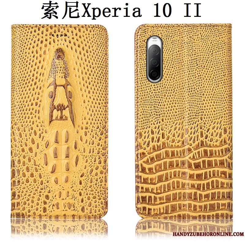 Sony Xperia 10 Ii Crocodile Étui En Cuir Incassable Protection Noir Housse Coque De Téléphone