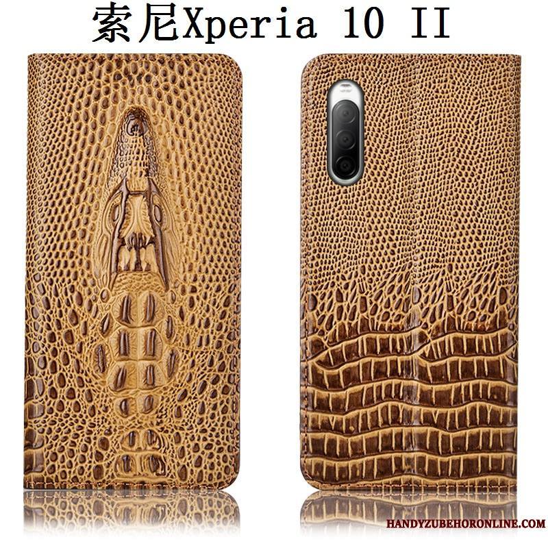 Sony Xperia 10 Ii Crocodile Étui En Cuir Incassable Protection Noir Housse Coque De Téléphone