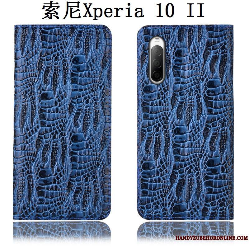 Sony Xperia 10 Ii Cuir Véritable Protection Crocodile Noir Coque De Téléphone Étui Housse