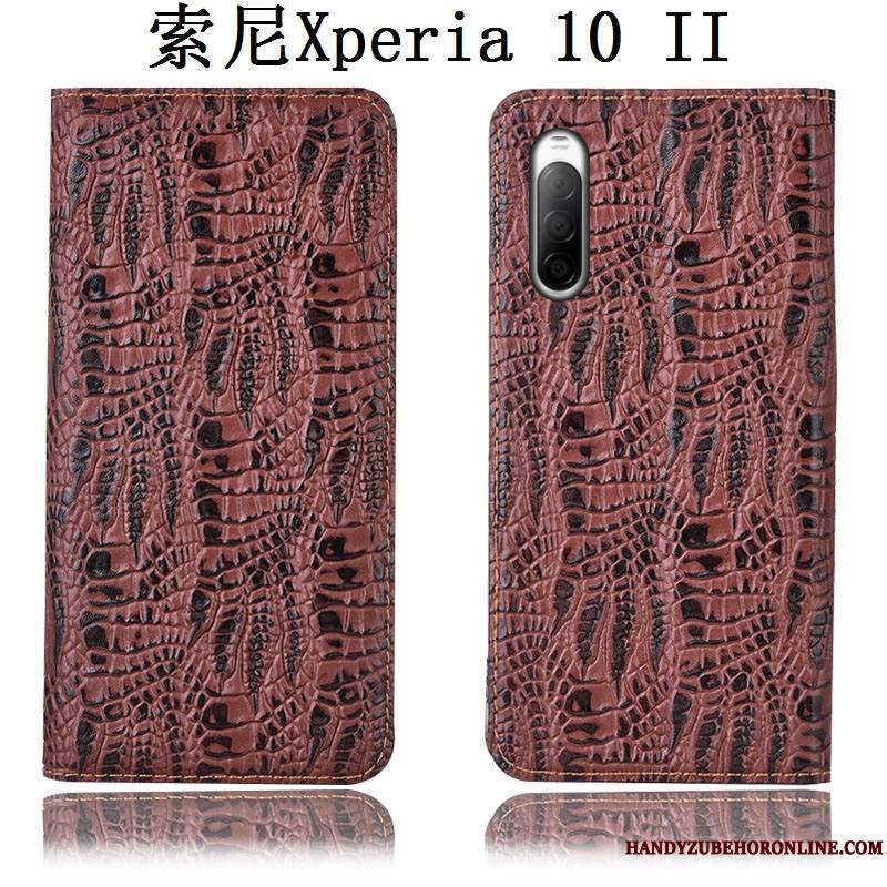 Sony Xperia 10 Ii Cuir Véritable Protection Crocodile Noir Coque De Téléphone Étui Housse