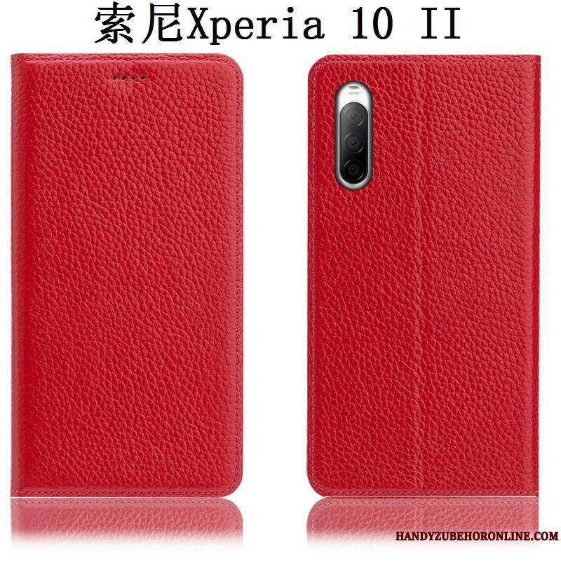 Sony Xperia 10 Ii Modèle Fleurie Coque De Téléphone Étui Litchi Bleu Protection Incassable