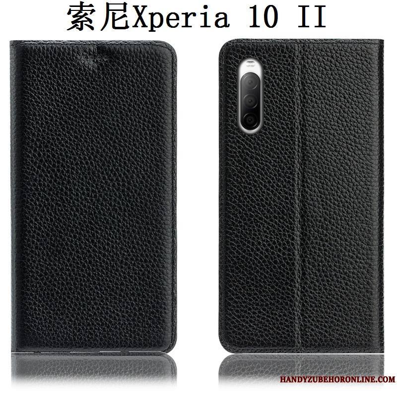 Sony Xperia 10 Ii Modèle Fleurie Coque De Téléphone Étui Litchi Bleu Protection Incassable