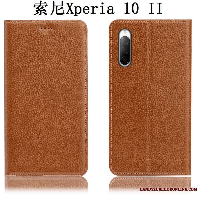 Sony Xperia 10 Ii Modèle Fleurie Coque De Téléphone Étui Litchi Bleu Protection Incassable