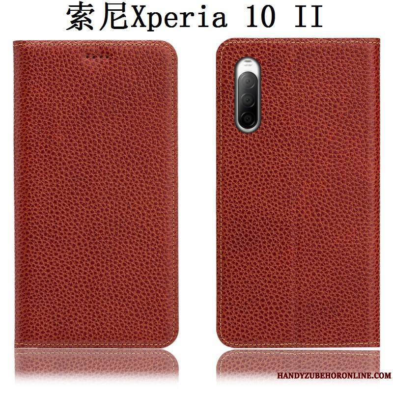 Sony Xperia 10 Ii Modèle Fleurie Coque De Téléphone Étui Litchi Bleu Protection Incassable