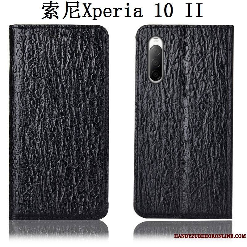 Sony Xperia 10 Ii Protection Coque De Téléphone Étui Cuir Véritable Oiseau Modèle Fleurie Housse