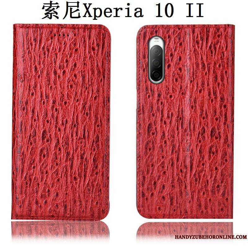 Sony Xperia 10 Ii Protection Coque De Téléphone Étui Cuir Véritable Oiseau Modèle Fleurie Housse