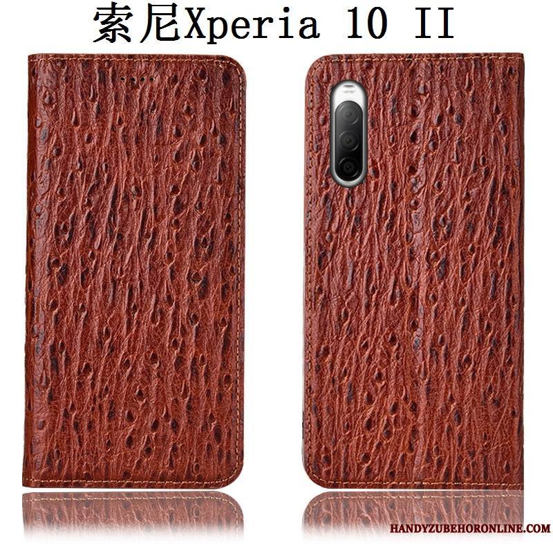 Sony Xperia 10 Ii Protection Coque De Téléphone Étui Cuir Véritable Oiseau Modèle Fleurie Housse