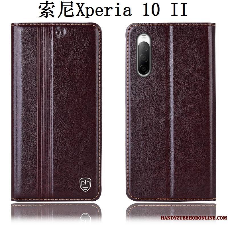 Sony Xperia 10 Ii Étui Coque De Téléphone Incassable Noir Housse Tout Compris Cuir Véritable