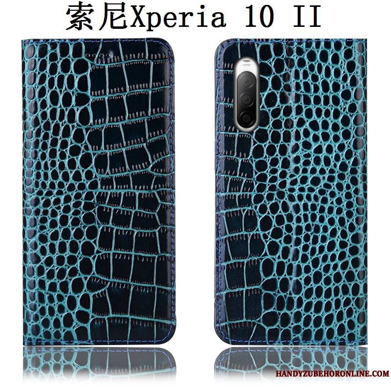 Sony Xperia 10 Ii Étui En Cuir Crocodile Coque De Téléphone Protection Tout Compris Incassable Noir