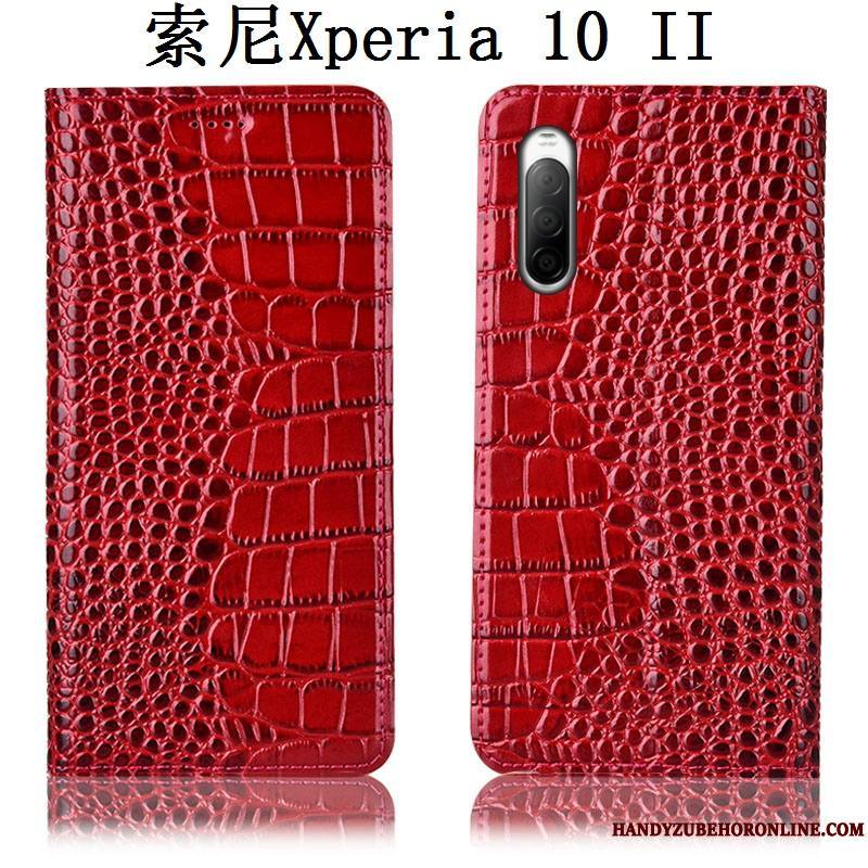 Sony Xperia 10 Ii Étui En Cuir Crocodile Coque De Téléphone Protection Tout Compris Incassable Noir