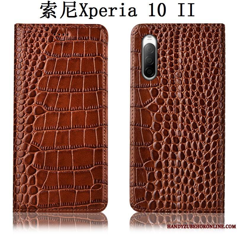 Sony Xperia 10 Ii Étui En Cuir Crocodile Coque De Téléphone Protection Tout Compris Incassable Noir