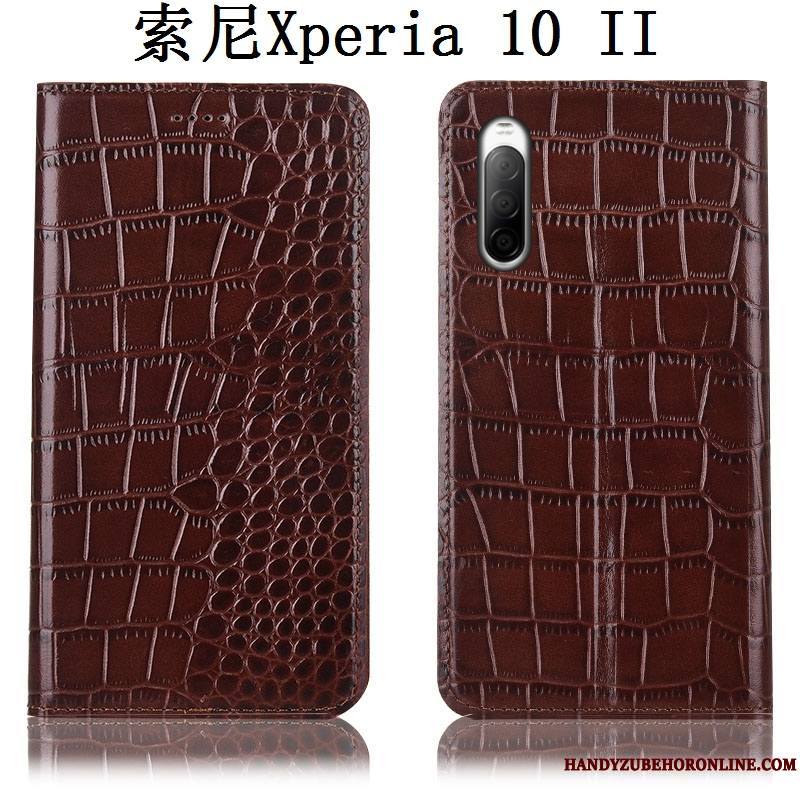 Sony Xperia 10 Ii Étui En Cuir Crocodile Coque De Téléphone Protection Tout Compris Incassable Noir