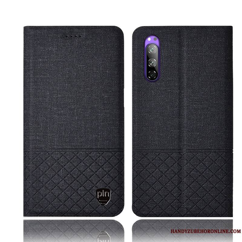 Sony Xperia 5 Coque Étui En Cuir Incassable Tout Compris Protection Housse Noir Lin