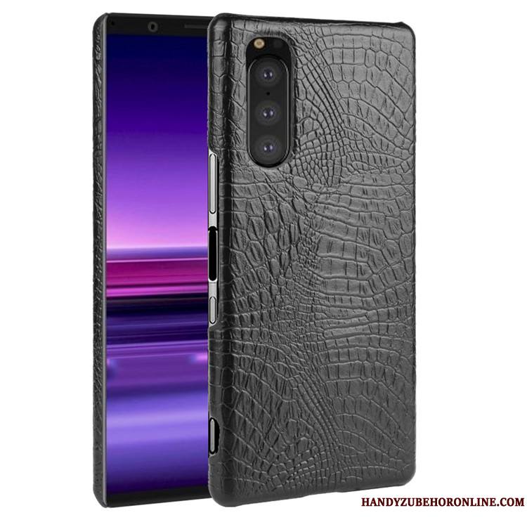 Sony Xperia 5 Crocodile Modèle Étui Sac Coque Qualité Noir Difficile