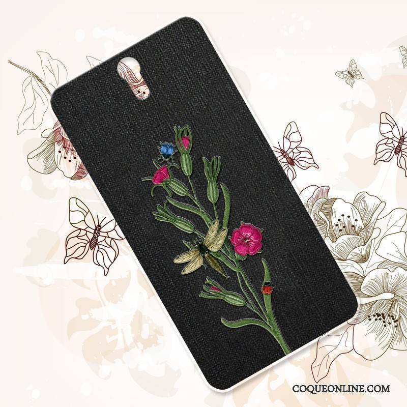 Sony Xperia C5 Ultra Dual Broderie Difficile Noir Luxe Coque De Téléphone Vintage Fleur