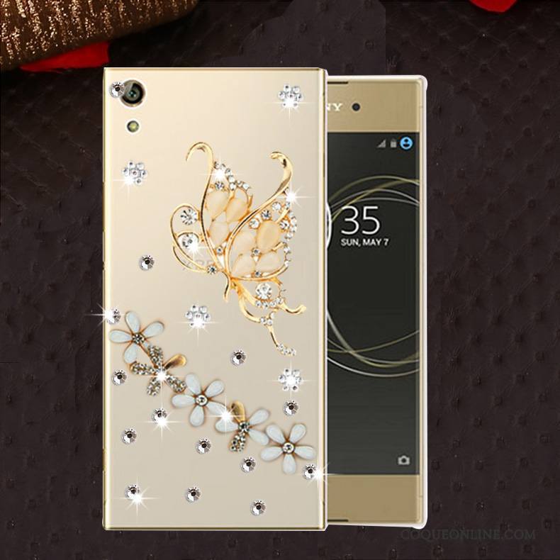 Sony Xperia L1 Protection Incassable Silicone Coque Strass Or Étui