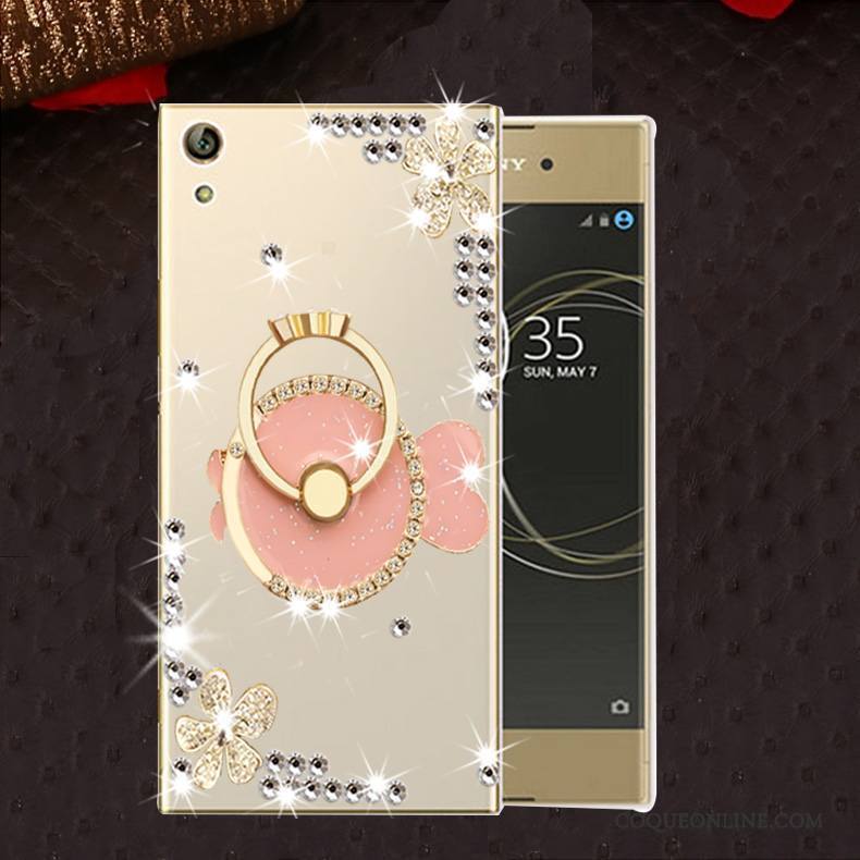 Sony Xperia L1 Protection Incassable Silicone Coque Strass Or Étui