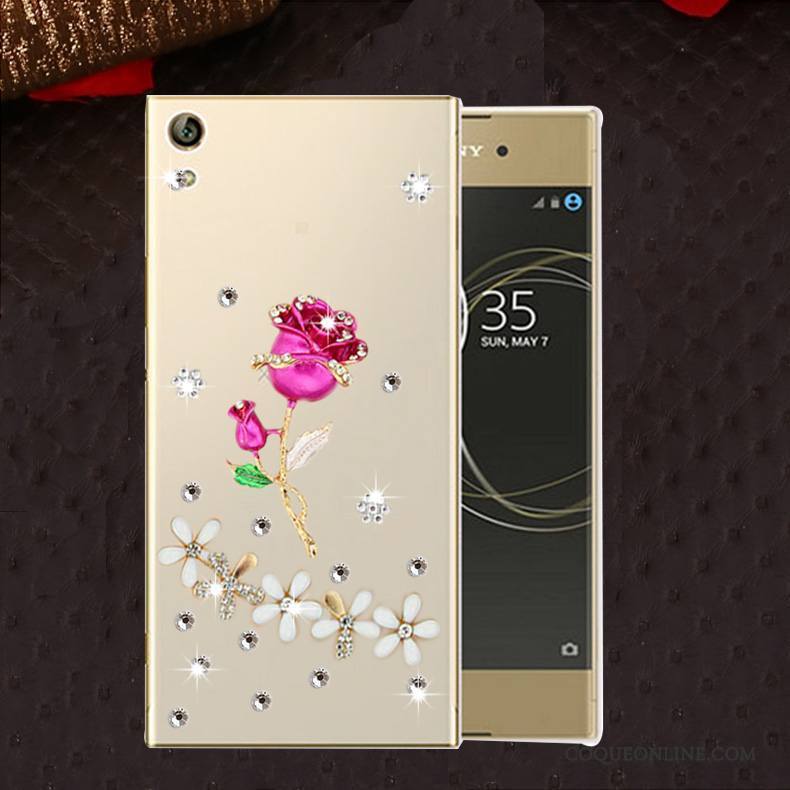 Sony Xperia L1 Protection Incassable Silicone Coque Strass Or Étui