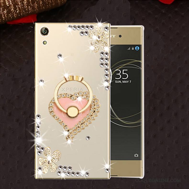 Sony Xperia L1 Protection Incassable Silicone Coque Strass Or Étui