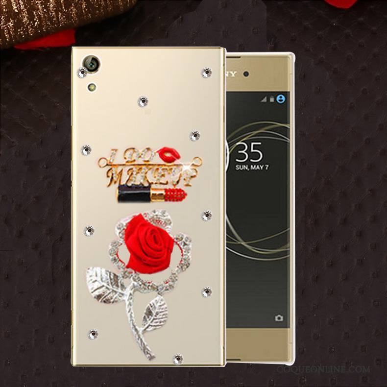 Sony Xperia L1 Protection Incassable Silicone Coque Strass Or Étui