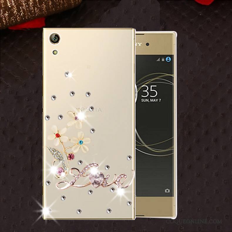 Sony Xperia L1 Protection Incassable Silicone Coque Strass Or Étui