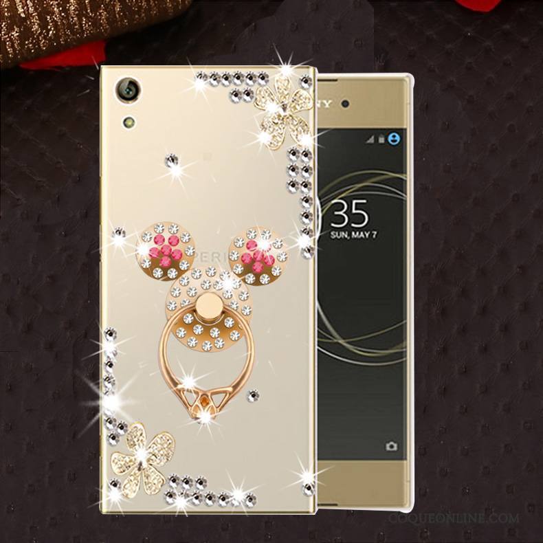 Sony Xperia L1 Protection Incassable Silicone Coque Strass Or Étui