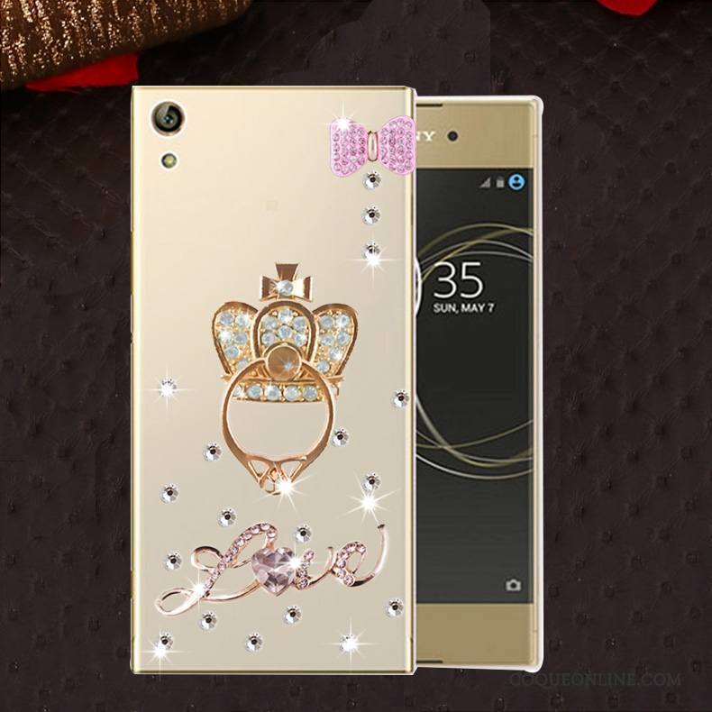 Sony Xperia L1 Protection Incassable Silicone Coque Strass Or Étui