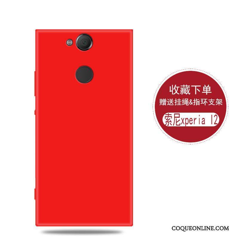 Sony Xperia L2 Coque Incassable Simple Personnalité Rouge Délavé En Daim Protection Fluide Doux