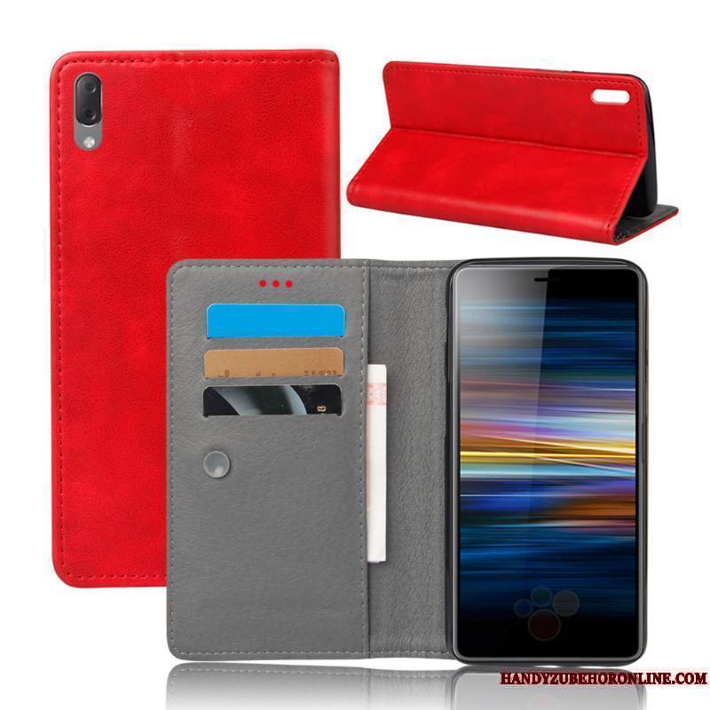 Sony Xperia L3 Coque De Téléphone Rouge Cuir Protection Qualité Tout Compris Étui