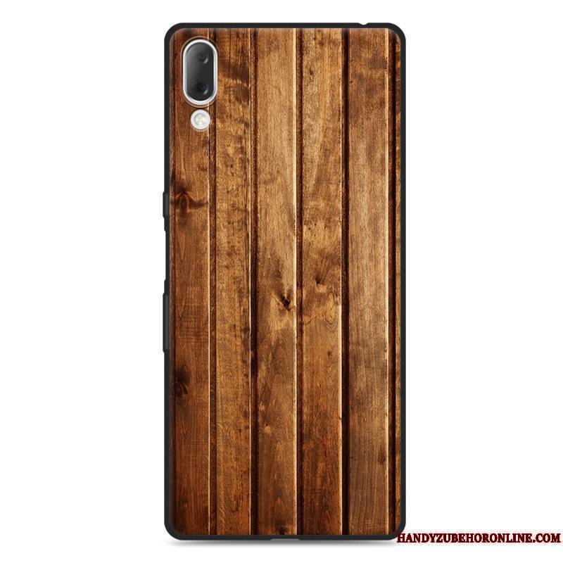 Sony Xperia L3 Gris Simple Étui Silicone Coque De Téléphone Délavé En Daim Grain De Bois