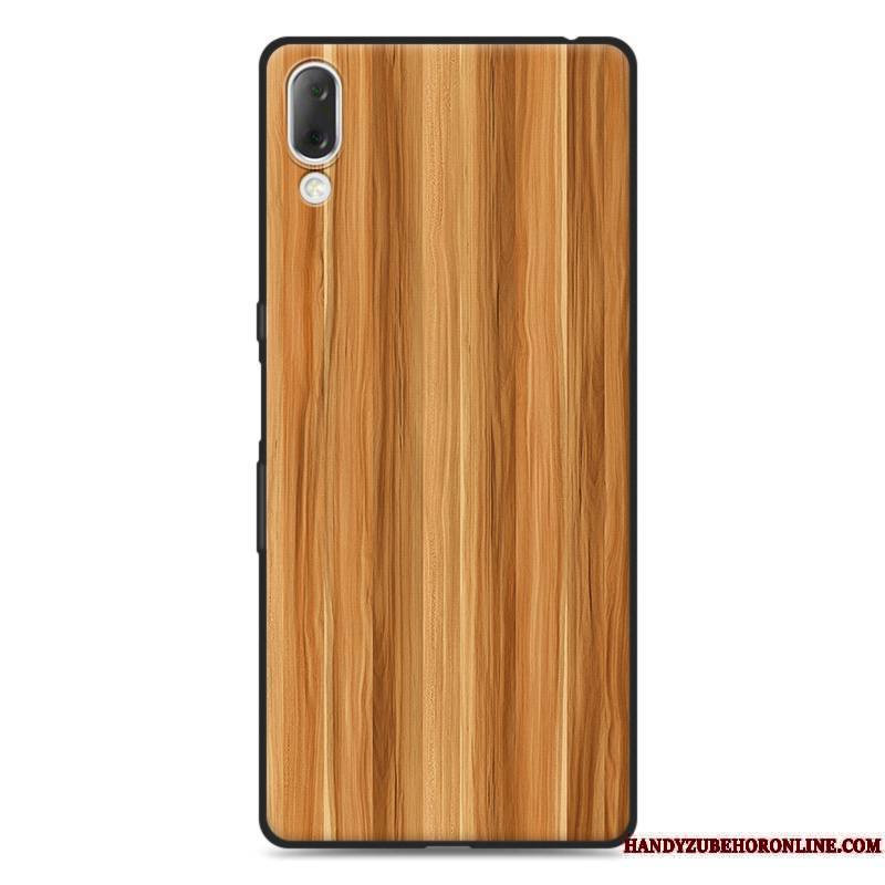 Sony Xperia L3 Gris Simple Étui Silicone Coque De Téléphone Délavé En Daim Grain De Bois